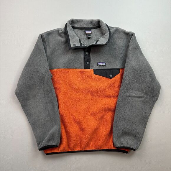 Patagonia Synchilla Snap T Jacket Boys Large Orange Gray 1/4 Snap Fleece 65572 - Picture 2 of 15